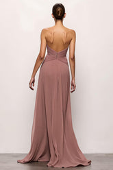 Trägerloses Blush Rückenfreies Gerafftes Langes Abendkleid mit Schlitz